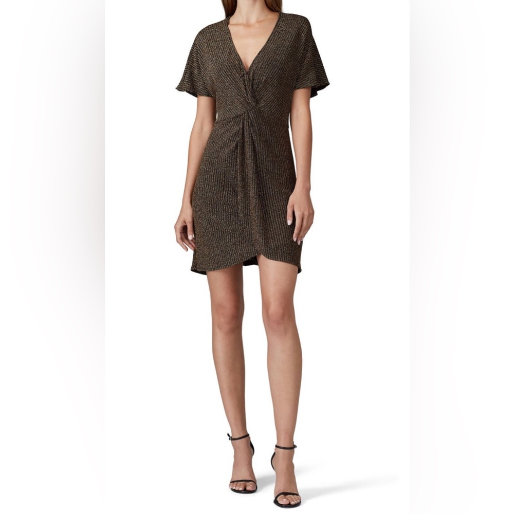 Show Me Your Mumu Size XS Get Twisted Mini Dress Gold Hourglass Short Sleeves